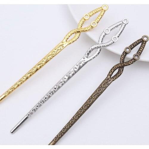 10 PCS 15*132MM 4 Colors Plated Hair Sticks /Bookmarks Vintage Metal Alloy Hairpin Base Settings For Jewelry Making