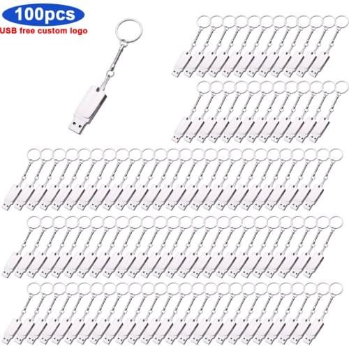 100 Free Logo Metal USB 2.0 Flash Drive Waterproof Pen Drive 64GB 32GB 16GB 8GB 4GB 128GB Pendrive USB Memory Stick Wedding Gift