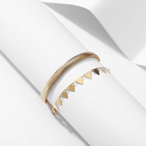 2Pcs/Set Triangle Snake Chain Anklet for Women Girls Summer Beach Sandal Foot Chain Bracelets Ankle On Leg Jewelry Accessories