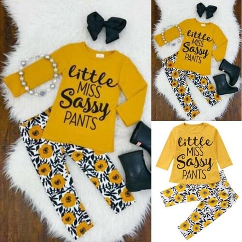 2020 Brand Newborn Infant Kids Baby Girl Clothes Long Sleeve Yellow Tops+Long Pants Legging 2Pcs Outfits Autumn Set Tracksuit