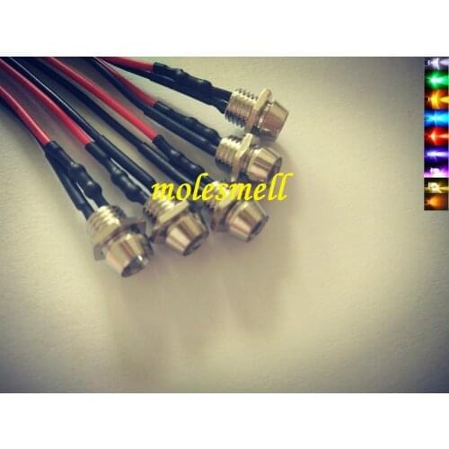 5pcs 3mm 5V DC Pre-Wired water clear LED + Chrome Bezel Holder Light Lamp red yellow blue green white orange uv pink warm white
