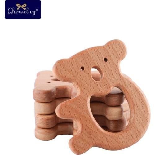 7PC Baby Wooden Teether Beech Animal Koala Cat Rodent Baby Teething Pandent Tiny Rod DIY Pacifier Chain Toy Children Product