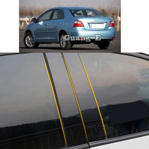 Car PC Material Pillar Post Cover Door Trim Window Piano Black Molding Sticker Plate For Toyota Vios Yaris 2008 2009 2010-2013