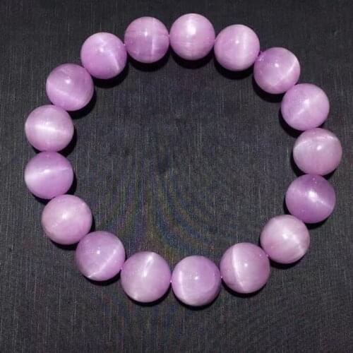 11.6mm Natural Purple Kunzite Quartz Gems Clear Round Beads Bracelet Cat Eye Women Men Rare Kunzite Powerful Energy AAAAAA