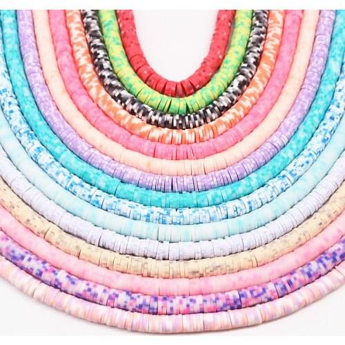 6mm Resin Two-Tone Color Flat Round Polymer Clay Beads Loose Spacers Mix Vinyl Disc Beads for DIY Jewelry Making Bracelet