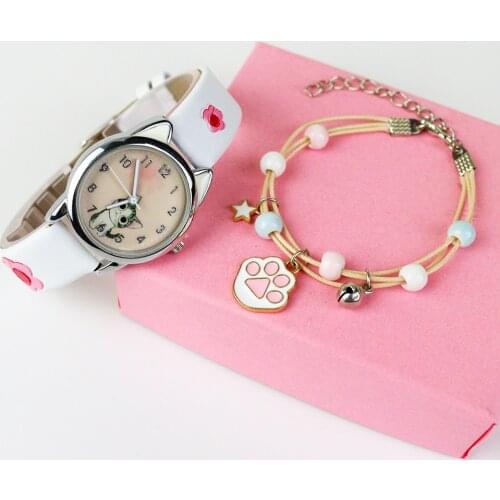 Cute Cheese Cat Pattern Women Watch with Bracelet Quartz Analog Ladies Watches Kids Girls Student Clock Gift Relogio Feminino