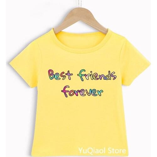 Rainbow Letters Best Friends Forever Print Childrens Clothes Pink/Yellow/Blue/Green T-Shirt for Girls Baby Boys Birthday Gift