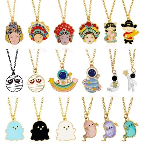 Facial makeup in Chinese opera Pendant Necklace Skeleton ghost astronaut Jewelry necklace for Halloween