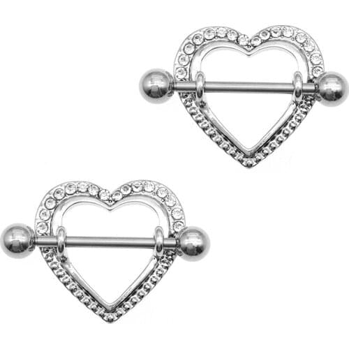 2pcs Fashion Barbell Nipple Ring Piercing Bar Rings Jewelry Creative Punk Body Jewellery High Quality Crystal Heart Rings Women