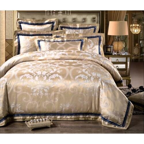 Luxury Satin Jacquard bedding sets Embroidery bed set double queen king duvet cover bed sheet set pillowcase 4/6pcs coffee red