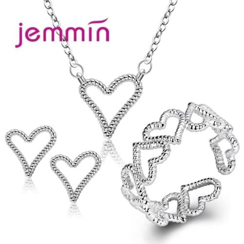 Top Quality Fashion Heart Shape Jewelry Set For Women 925 Sterling Silver Accessories Pendant Necklace Earrings Finger Rings Who