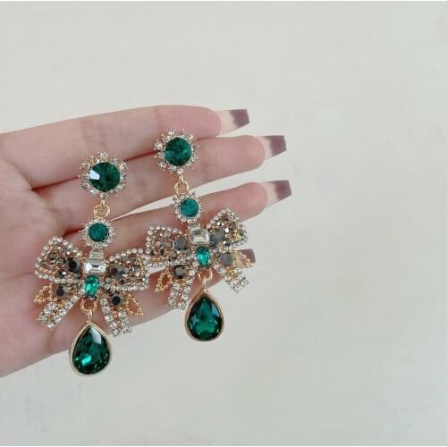 Korean Bowknot Drop Women Earrings Trend Fashion Colorful Stone Chain Tassel Summer Holiday Brincos Jewelry Gift