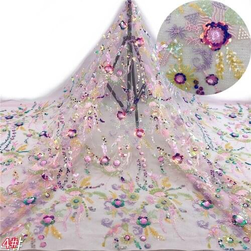 Beautiful multicolor laminated flower sequined tulle embroidery, African lace fabric, suitable for ladies' fashionable party dre