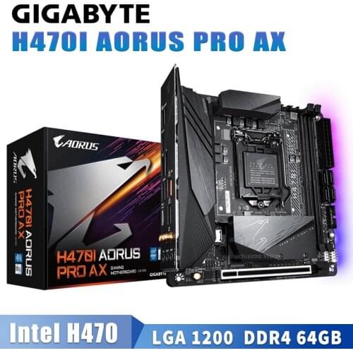 LGA 1200 Gigabyte H470I AORUS PRO AX Motherboard DDR4 64GB PCI-E 3.0 M.2 Overlocking Bluetooth 5.1 H470 Placa-mãe 1200 Mini-ITX