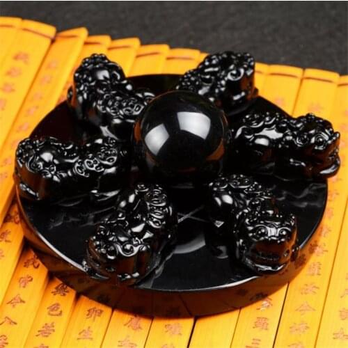 Natural obsidian PI xiu seven-star array put pieces of natural crystal ball gourd home accessories