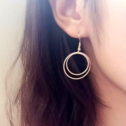 2021 New Cheap European And American Minimalist Metal Earrings Double Circle Small Earrings For Women Daily Dating Gift