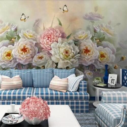 Beibehang Custom wallpaper 3d murals European-style hand-painted beautiful rose flower butterfly TV background wall paper mural