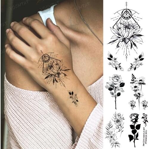 Transfer Waterproof Temporary Tattoo Sticker Chrysanthemum Henna Flower Arm Flash Tatto Woman Rose Plant Body Art Fake Tatoo Man