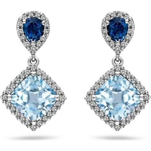 COCOM Geometric Silver 925 Earrings 5A Blue Cubic Zircon Rhodium Plated Luxury Fine Jewelry Womens Dangle Earrings Bijoux Gift