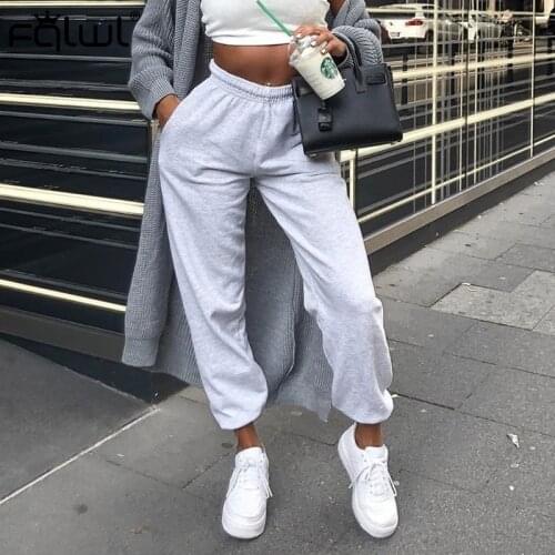FQLWL Streetwear Harem Sweat Pants Women Joggers Black White High Waist Pants Female Ladies Trousers Winter Loose Track Pants