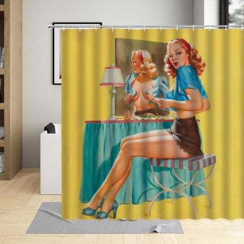 American Style Shower Curtain Sets Sexy Woman Screen Oil Painting Girl Bathroom Curtains Polyester Fabric With Hooks Wall Cloth