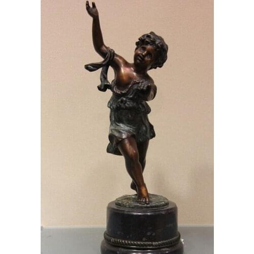 Fast shipping USPS to USA S0626 Bronze Sculpture Happy Boy Kid Hope Art Deco Figurine Statue Marble Base Figure