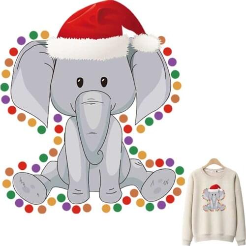 Cartoon Elephant Iron-On Transfers For Clothing Patches DIY Washable T-Shirts Thermo Adhesive Patches Merry Christmas Stickers