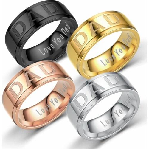Yingwu New Stainless Steel DAD Ring Engraved Love You Dad Mens Ring Jewelry Best Gift For Father Fathers Day Present