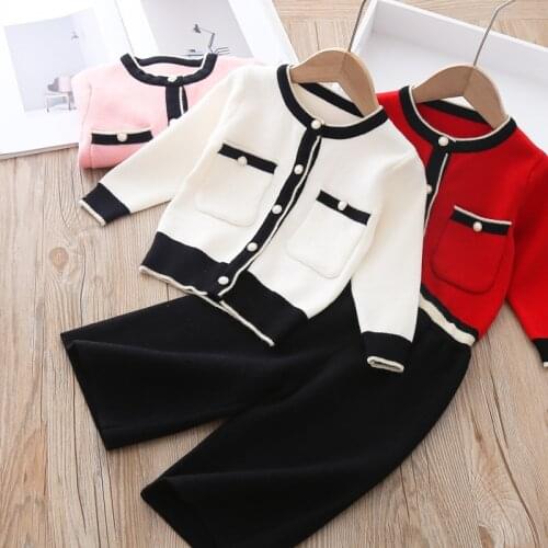 2021new Children Clothing Set 2 pcs Girls Suit Long Sleeve Autumn winter Cotton knitting coat pants Suit 1-6Y Kids Clothes