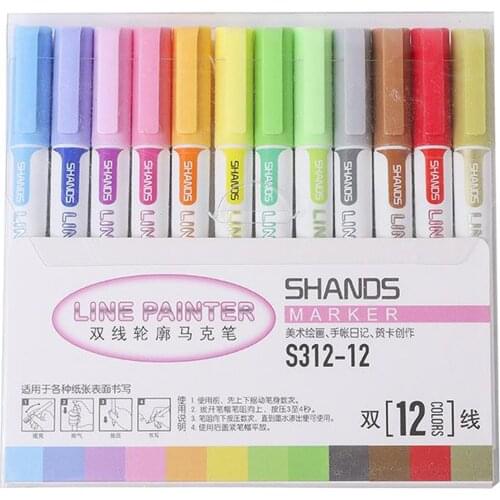 12Pcs Glitter Marker Pen Outline Metallic Double Line Pen for Drawing, Greeting Cards, Craft Projects, Painting, DIY Art Crafts