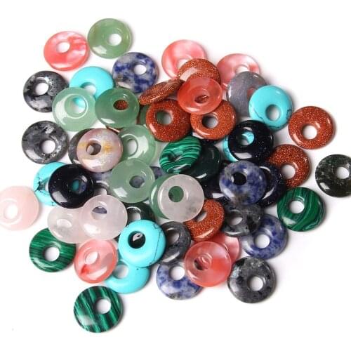 12 Types Natural Sodalite Tige Eye Stone Oblate Coin Beads 30pcs/pack Polished Malachite Spacer Loose Pendant For DIY Jewelry