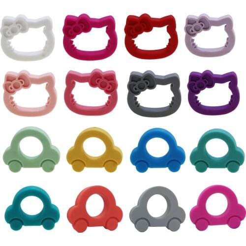 2Pcs Silicone Teethers Food Grade Baby Tiny Rod DIY Teething Necklace Beads Hello-Cat Cartoon Animals Toy