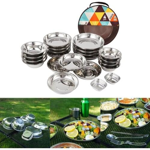 22pcs Portable Outdoor Cooking Set Bowl Cookware Hiking Tableware Camping Picnic