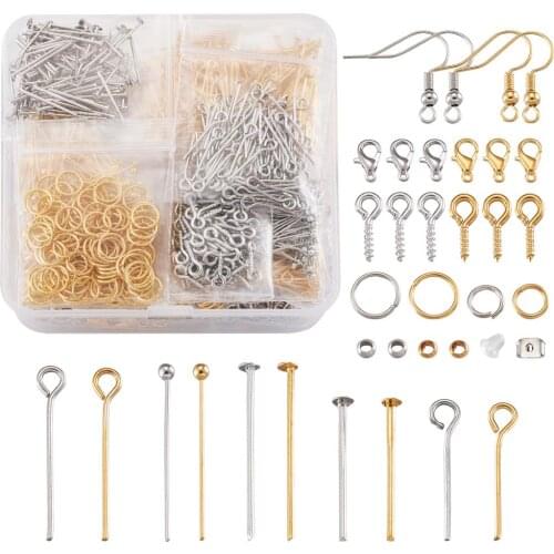 2920pcs Mixed Color Jewelry Finding Set Ball Head Pins Eye Pins Earring Hook Crimp Bead Supplies for DIY Jewelry Making Earrings