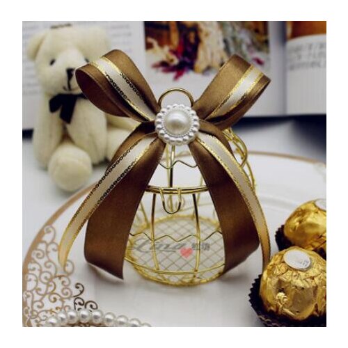 36pcs/lot Champagne wedding horse mouth iron bell wedding candy box European back gift wrought iron gold bird cage wedding