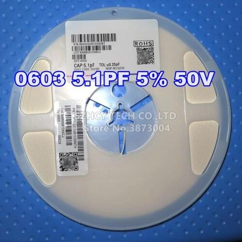 4000Pcs 0603 5.1PF 5% 50V 0603CG5R1C500NT 1608 New and origianl