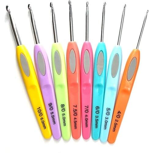 8pcs Colorful Soft Plastic Handle Alumina Crochet Hooks Knitting Needles Set 2.5-6mm Crochet for Weave Sewing Needles Tool