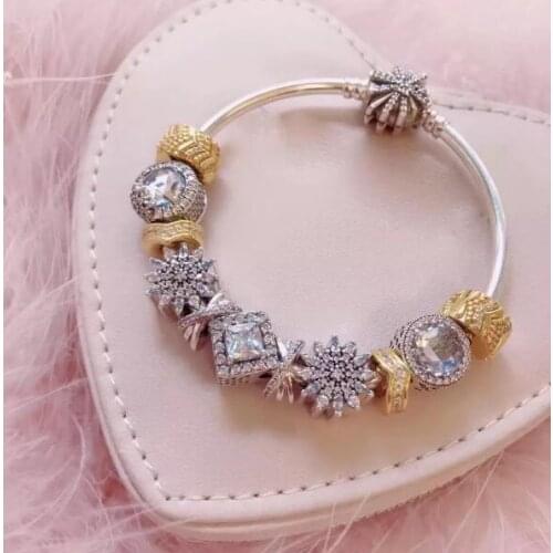 925 Sterling silver Crystalized Sneeuwvlok Sluiting Snake Chain Basic Armbanden pandora bracelet Fit Vrouwen Bead Charm