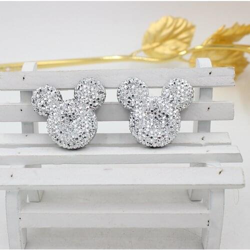 Free Shipping 50pcs/lot 35*30mm Silver Color Big Mickey Head Shape Flatback Resin Cartoon Rhinestone For DIY