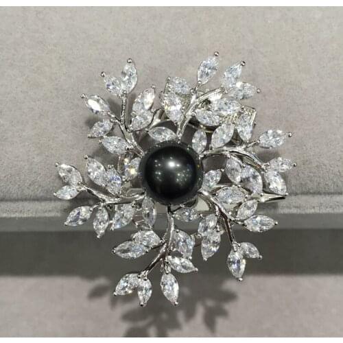 11MM natural sea water pearl brooch pins black tahiti pearl brooch olive branch scarf clips fashion women jewelry only 1 pcs