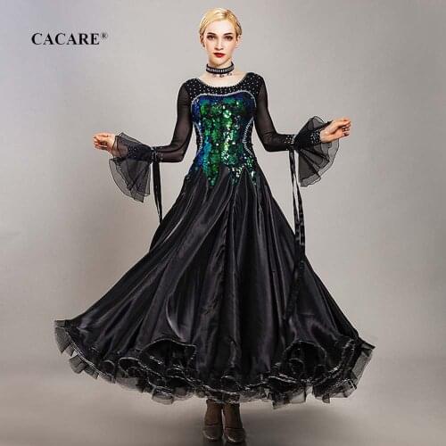CACARE Elegant Ballroom Dance Competition Dresses Tango Waltz Dress Flamenco Standard Dance Dresses D0730 Big Sheer Hem