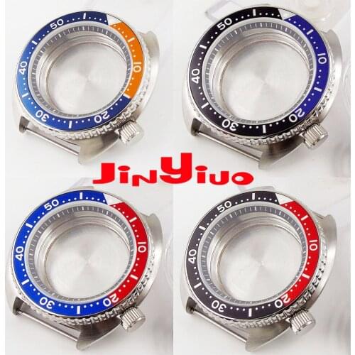 Steel 45mm Many colors circle Automatic Brushed Watch Case fit NH35A NH36A Alloy Insert Sapphire Glass Unidirectional Bezel