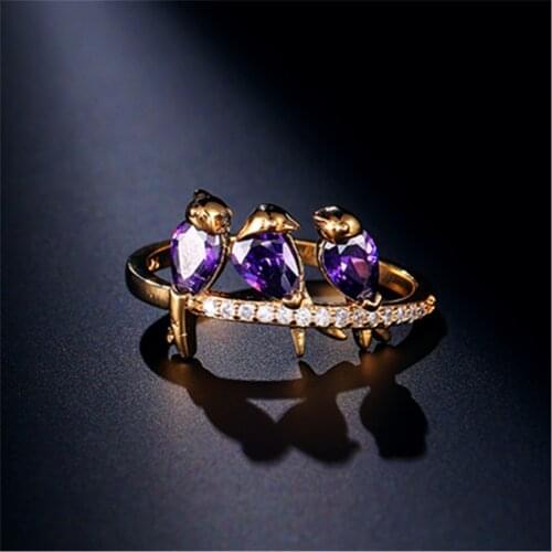 Color Retention Jewelry Size 6/7/8/9 Womens Yellow Gold Color Birds Crystal Rings Wedding Party Gift R007