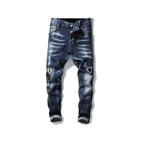 Mens Painted 2020 Stretch Denim Biker Jeans Plus Size Slim Fit Pleated Pants Trousers Pantalon Homme Jean Calca Jeans Masculina