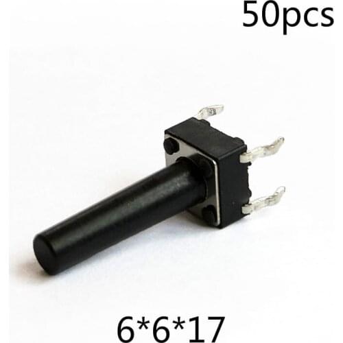 EP High Quality 50pcs/lot 6*6*17 mm Interruptor 4 PIN Tactile Tact Push Button Micro Switch Direct Plug-in Self-reset Top Copper