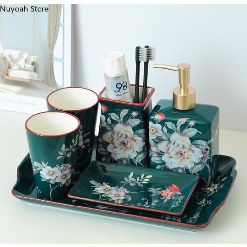 American Ceramic Bathroom Supplies Lotion Bottle Mouthwash Cup Soap Dish Storage Tray Bathroom Decoration Accessories 5pcs
