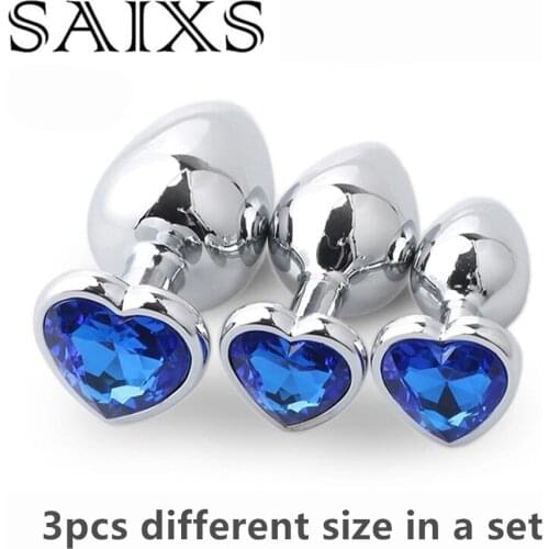 Crystal Heart Shaped Anal Plugs Metal Butt plugs anal sex toys 3pcs different size in a set drop shipping