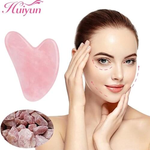 Huiyun Gua Sha Natural Jade Stone Rose Quartz Face Facial Tool For Anti Aging Face Skin Spooning Neck Relax Beauty Care Massage