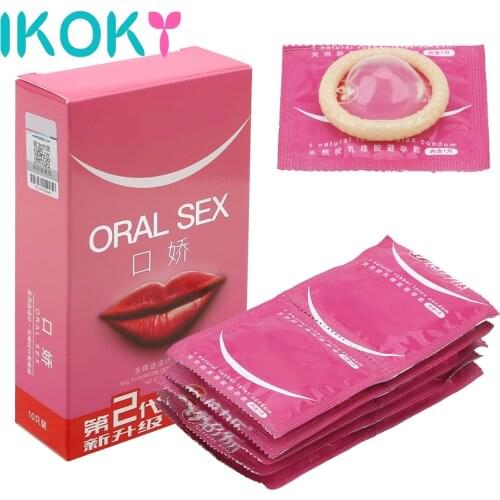 IKOKY 10pcs/box Natural Latex Condoms Oral Sex Condoms With Peach Taste Sex Toys for Couples Blowjob Safe Sex Penis Sleeve