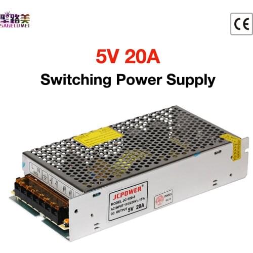 DC5V 20A Switching Power Supply 100W Unit output 110/240V AC LED Strips Pixels CCTV PSU, Lighting Transformers for ws2812b strip